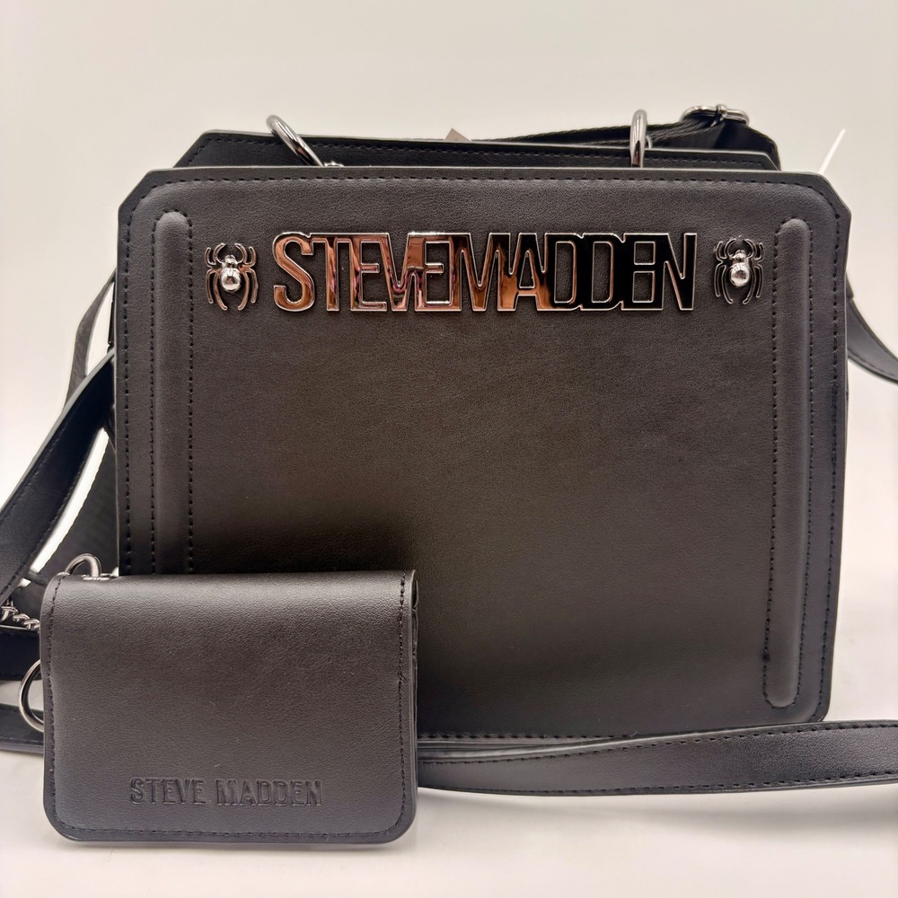 Steve Madden Bevelyn Black Spider Crossbody Bag Removable Card Holder Wallet